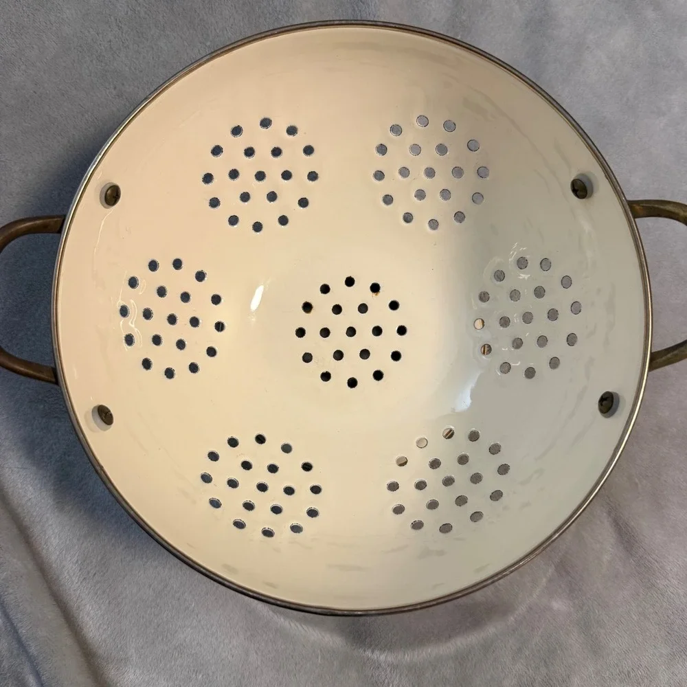 Vintage‎ Enamelware Pedestal Colander Floral French Country Cottagecore
